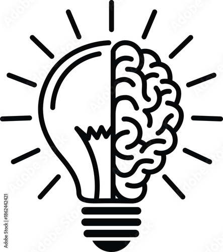 innovation, intelligence, and the spark of inspiration symbol featuring a stylized lightbulb with its right half replaced by the intricate, folded texture of a human brain