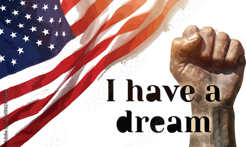 Martin luther king jr day tribute with clenched fist and american flag for civil rights celebration
