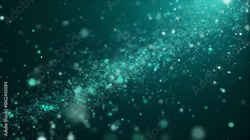 Aerial View of Sparkling Particles in Dark Green Space Environment