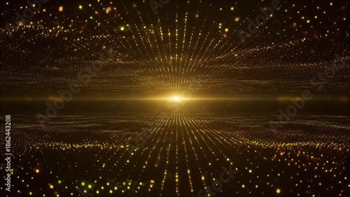 A bright light shines through a sea of stars in the night sky from a central viewpoint