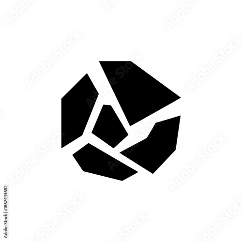 Fragmented Polygon Structure Icon, Broken Connection or Network Symbol