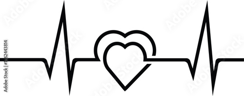 Heartbeat Pulse Line with Double Heart Icon - Healthcare and Medical Concept Vector.