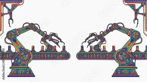 Flat Clean Psychedelic Industrial Vector Illustration — Futuristic Colorful Industry Design