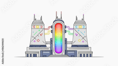 Flat Clean Psychedelic Industrial Vector Illustration — Futuristic Colorful Industry Design