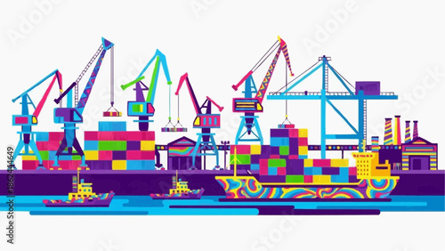 Flat Clean Psychedelic Industrial Vector Illustration — Futuristic Colorful Industry Design