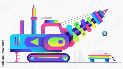 Flat Clean Psychedelic Industrial Vector Illustration — Futuristic Colorful Industry Design