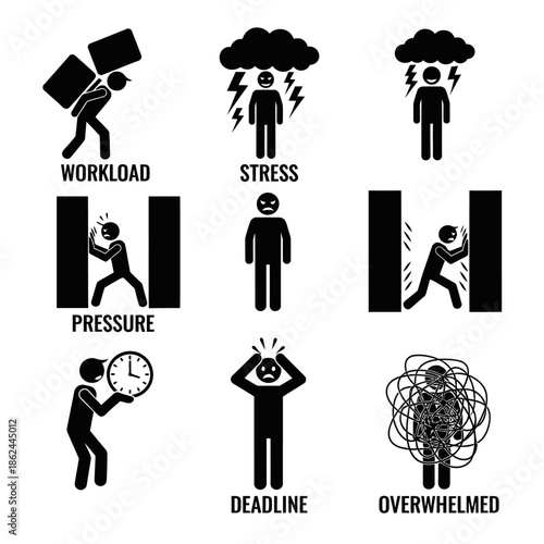 overwhelmed employee under workload and stress.