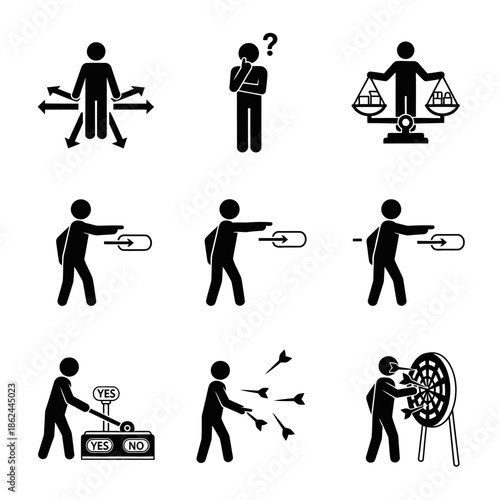 Decision Making Process Icons Set.