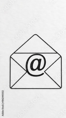 A simple line drawing of an open envelope with the at symbol clearly visible inside, set against a textured white background.