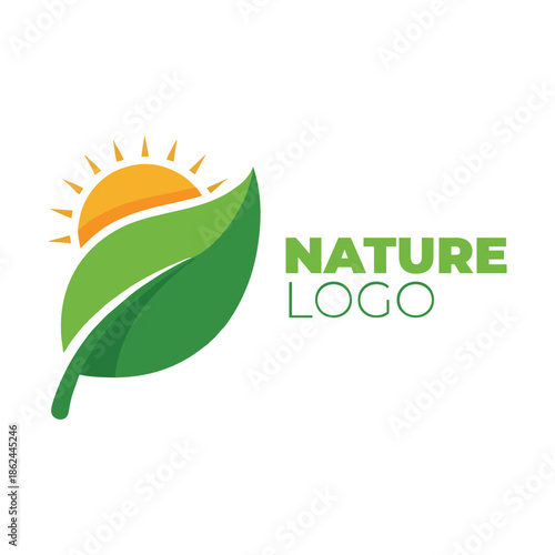 Simple Clean Nature Inspired Logo with a Leaf and Rising Sun