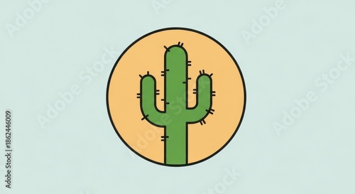 Whimsical cactus illustration in a circular frame evoking desert charm and southwestern spirit