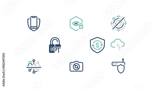 Abstract icons representing digital security and online protection