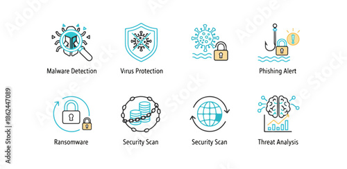 Data security and protection icons set