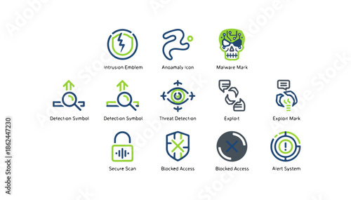 Set of digital icons for technology and security applications