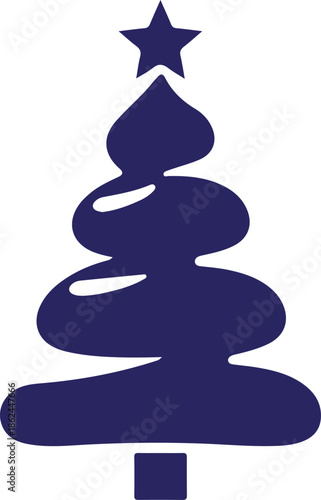 A simple dark blue christmas tree graphic is prominently displayed featuring a star at its peak and a solid base high quality professional
