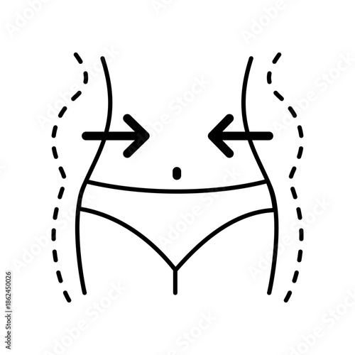 Women waist weight loss waistline icon on white background.