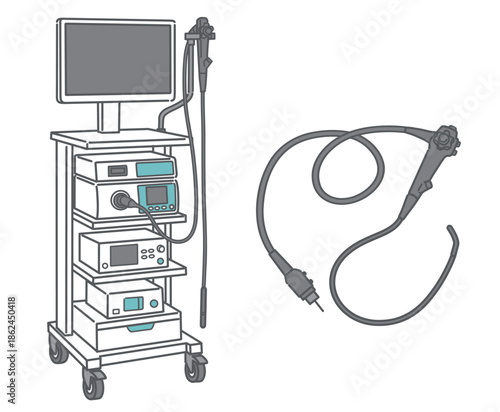 内視鏡システムとスコープのセットイラスト（医療機器一式）