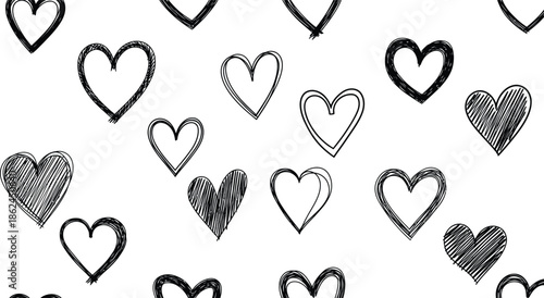 A collection of hand drawn hearts on a white background