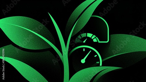 Green plant with speedometer