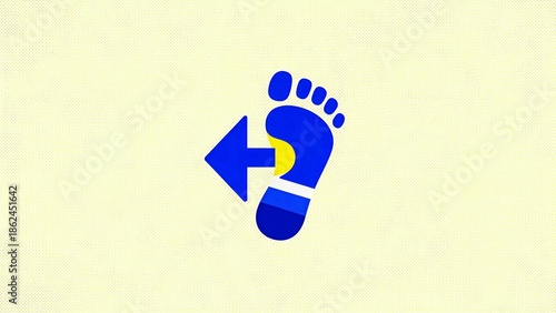 Blue foot icon with arrow on yellow background