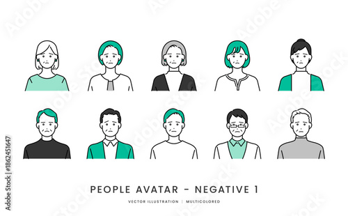 40代〜60代シニア世代男女　ネガティブな表情のシンプルなベクターイラストアイコンセット