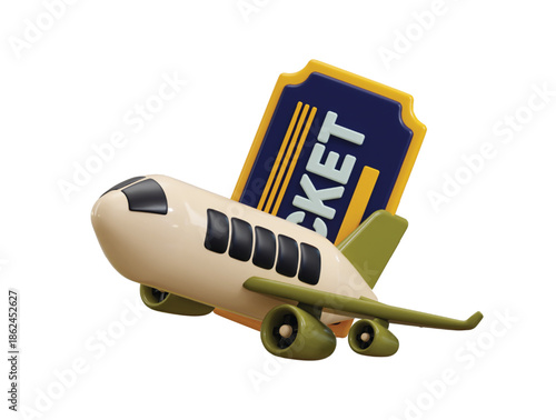 Airplane with tickets icon 3d render concept of travel tourism plane trip planning world tour worldwide travel icon vector illustration