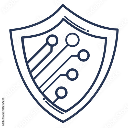Digital shield icon with circuit lines in minimalist design  