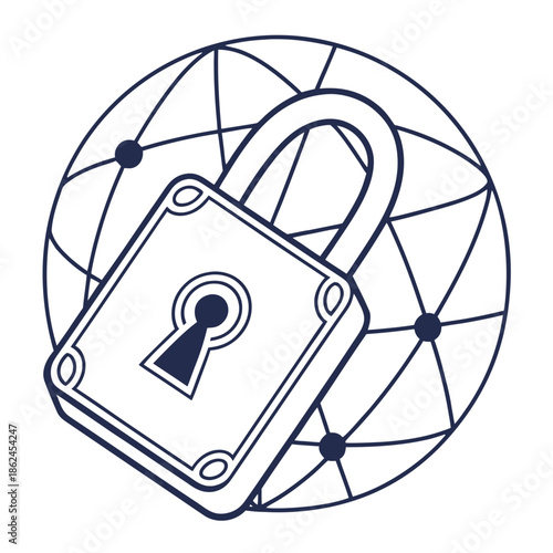 Lock symbolizing online security and privacy on global network  