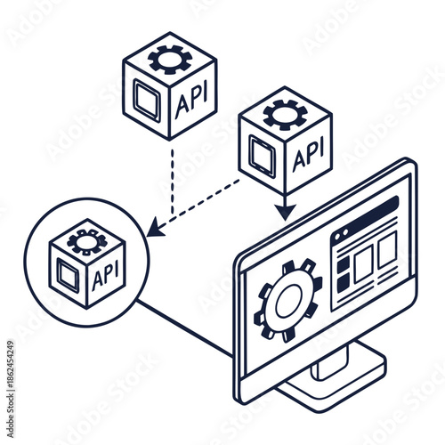 API integration concept with computer and service blocks illustration  