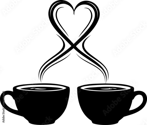 Romantic coffee cups with heart steam silhouette symbolizing love, warmth and togetherness