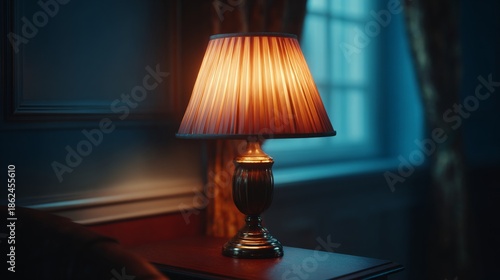 Wallpaper Mural Elegant lamp with a soft glow illuminating a room with a cozy ambiance. The lamp sits on a wooden table, creating a warm and inviting atmosphere. Torontodigital.ca