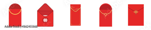 Red Envelope Chinese Lunar Angpao Flat Vector Design Collection Premium Set