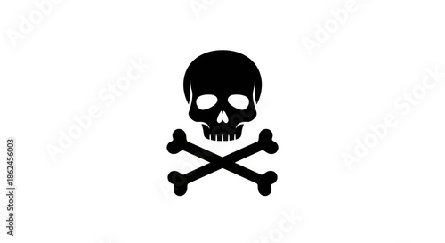 A simple black and white illustration of a skull with crossbones, a classic symbol often associated with danger or death