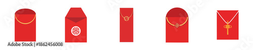Red Envelope Lunar Festival Angpao Flat Vector Illustration Modern Set