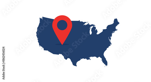 Map of the United States with a Red Location Pin Indicating a Point of Interest
