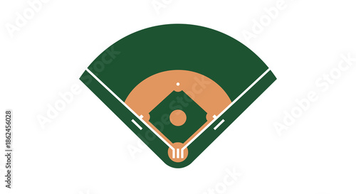 Overhead vector illustration of a baseball field, capturing the iconic diamond layout with green grass and brown infield. Ideal for sports graphics, game designs, and recreation themes