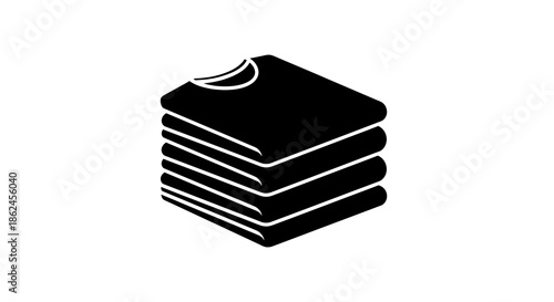 Minimalist black vector icon representing a stack of neatly folded apparel, symbolizing organization, clean laundry, and wardrobe essentials for clothing care and storage solutions