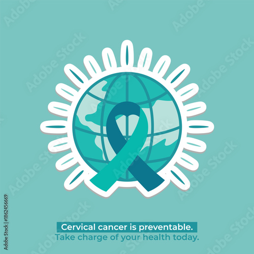 Cervical Cancer Awareness Day Teal Ribbon Icon Set