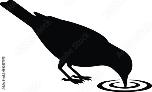 Minimalist black bird drinking water with head tilted down silhouette vector icon