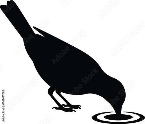 Minimalist black bird drinking water with head tilted down silhouette vector icon