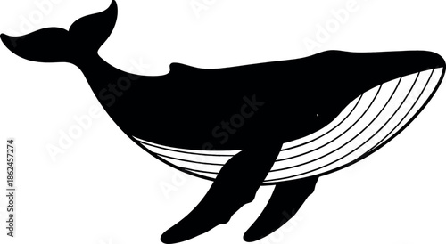 Majestic whale breaching ocean waves minimalist flat design vector illustration