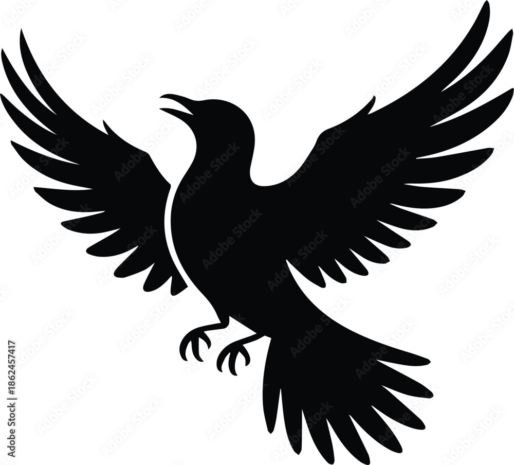 Fototapeta premium Minimalist black bird flapping wings rapidly silhouette vector icon