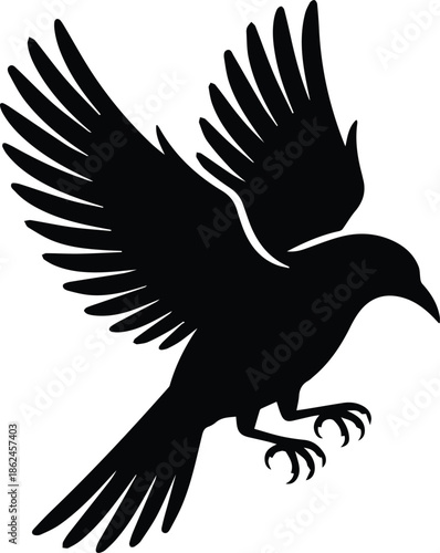 Minimalist black bird flapping wings rapidly silhouette vector icon