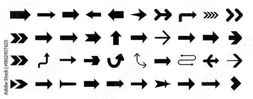 Arrow and Cursor Icons Set, Simple Arrow Big Set, Black Long Up Arrow Icon Vector, Web Design Arrow Navigation, Arrow Pointing Upward, Set for Forward Click Buttons, User Interface Controls, and Digit