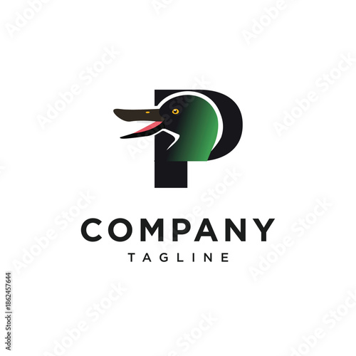 Letter P Northern Spade Duck Logo Icon Vector