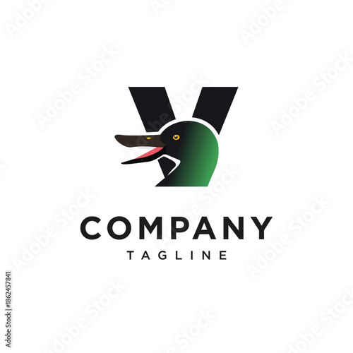 Letter V Northern Spade Duck Logo Icon Vector