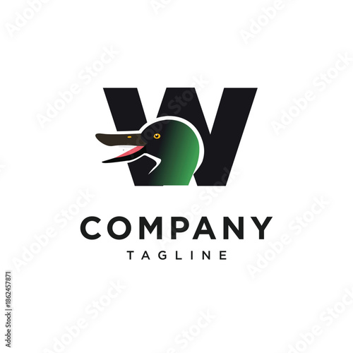 Letter W Northern Spade Duck Logo Icon Vector