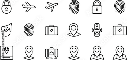 Collection of icons related to security travel and identification