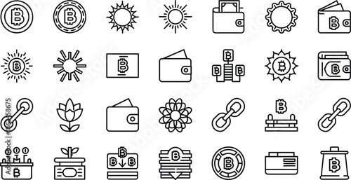 Collection of cryptocurrency and blockchain related icons