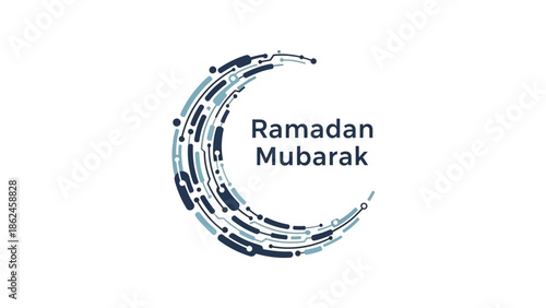 Ramadan Mubarak celebration with crescent moon and text